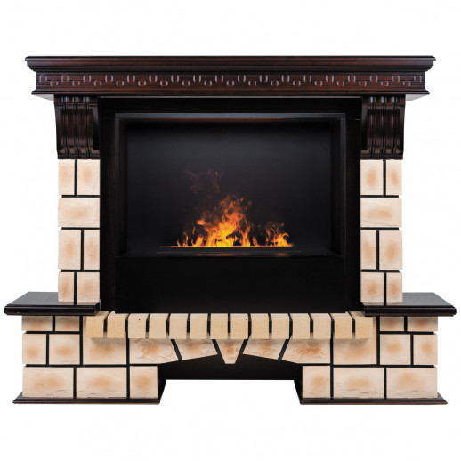 Электрокамин RealFlame Stone Brick AO античный дуб с очагом 3D Cassette 630 Black Panel