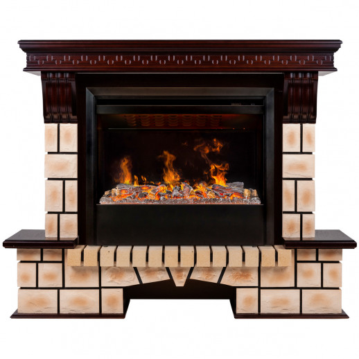 Электрокамин RealFlame Stone Brick AO античный дуб с очагом 3D Helios 26 SBG