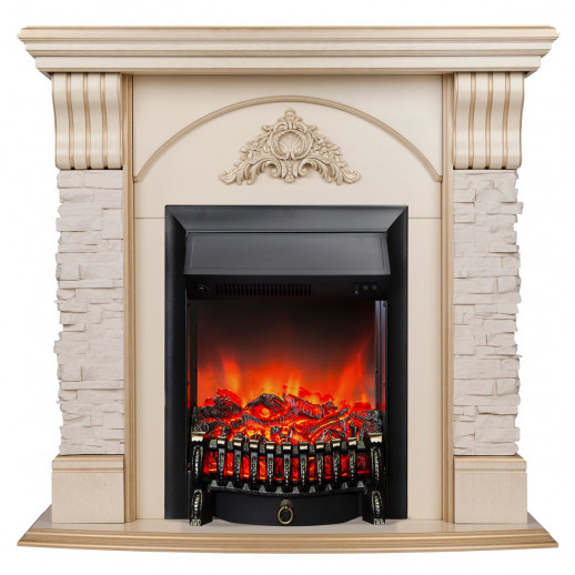 Электрокамин RealFlame Athena WT белый дуб с золотой патиной с очагом Fobos Lux Black