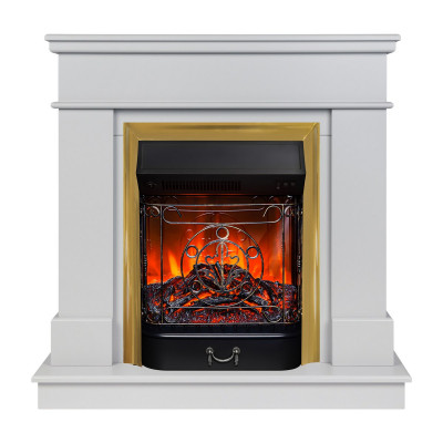 Электрокамин RealFlame Selena STD GR платиновый с очагом Majestic Lux Brass