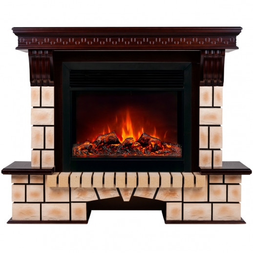 Электрокамин RealFlame Stone Brick AO античный дуб с очагом Moonblaze Black