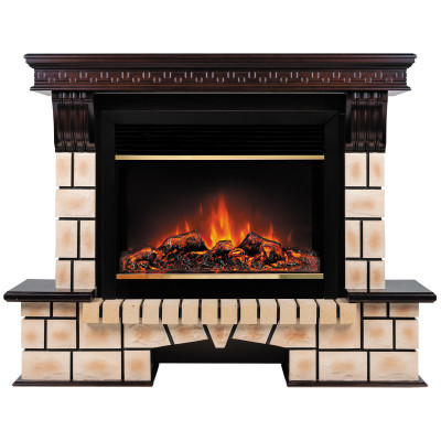Электрокамин RealFlame Stone Brick AO античный дуб с очагом Moonblaze Brass