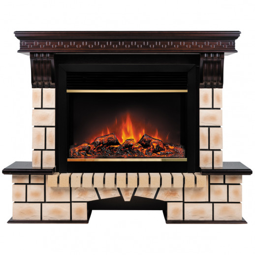 Электрокамин RealFlame Stone Brick AO античный дуб с очагом Moonblaze Brass