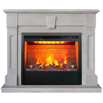 Электрокамин RealFlame Kellie 25,5/26 WT цвет белый камень с очагом 3D Helios 26