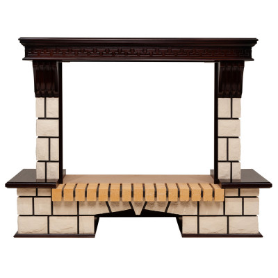 Портал каминный из МДФ RealFlame Stone 33 АО, античный дуб, белый камень