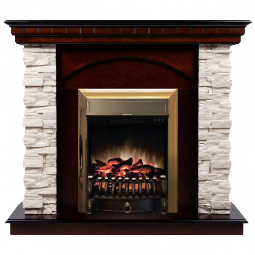 Электрокамин RealFlame Elford AO античный дуб с очагом Fobos Lux Brass