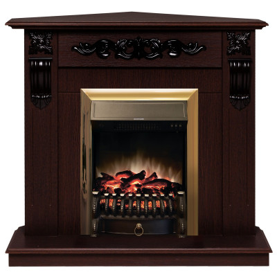 Электрокамин RealFlame Dominica Corner DN орех с очагом Fobos Lux Brass