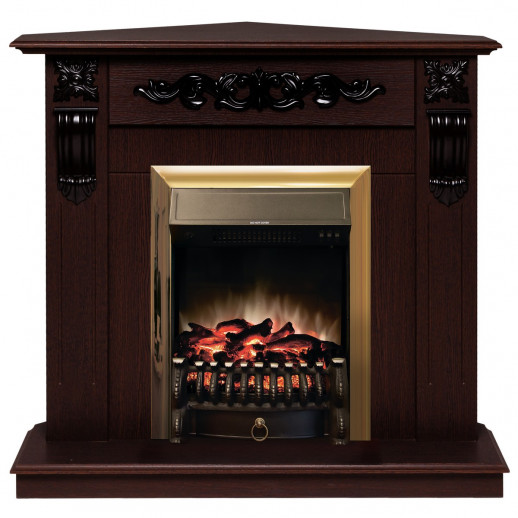 Электрокамин RealFlame Dominica Corner DN орех с очагом Fobos Lux Brass