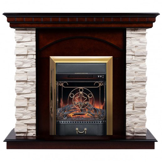 Электрокамин RealFlame Elford AO античный дуб с очагом Majestic Lux Brass