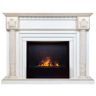 Электрокамин RealFlame Imperia 26/33 WT белый дуб с золотой патиной с очагом 3D Cassette 630 Black Panel