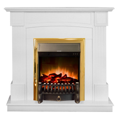 Электрокамин RealFlame Andrea WT фактурный белый с очагом Fobos Lux Brass