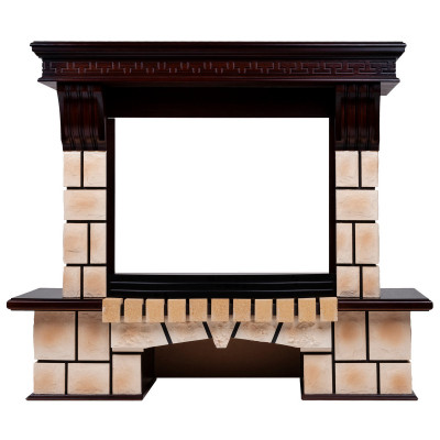 Портал каминный из МДФ RealFlame Stone Brick AO античный дуб, песочный камень