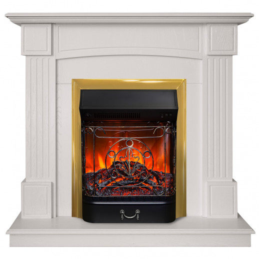 Электрокамин RealFlame Andrea WT фактурный белый с очагом Majestic Lux Brass