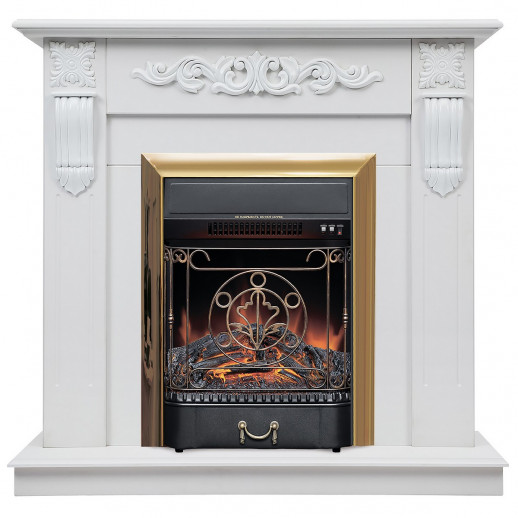 Электрокамин RealFlame Dominica DN белый матовый с очагом Majestic Lux Brass