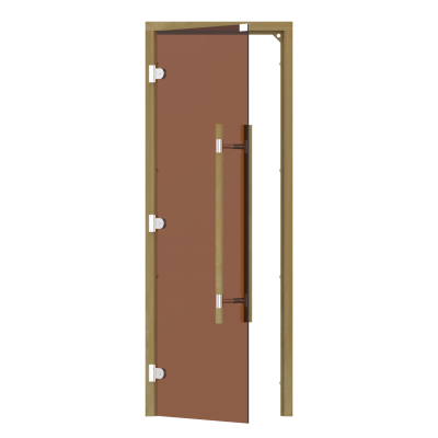 Дверь SAWO 741-3SGD-L-3 (7/19, бронза, левая, без порога, кедр, прямая ручка с металлической вставкой)