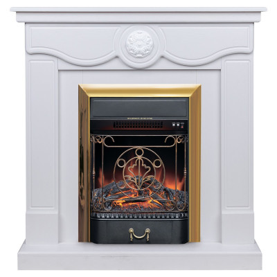 Электрокамин RealFlame Aurora WT айвори с очагом Majestic Lux Brass
