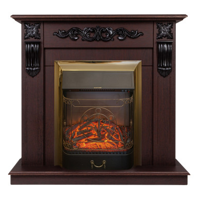 Электрокамин RealFlame Dominica DN орех с очагом Majestic Lux Brass