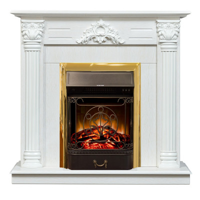 Электрокамин RealFlame Stefania WT белое золото с очагом Majestic Lux Brass